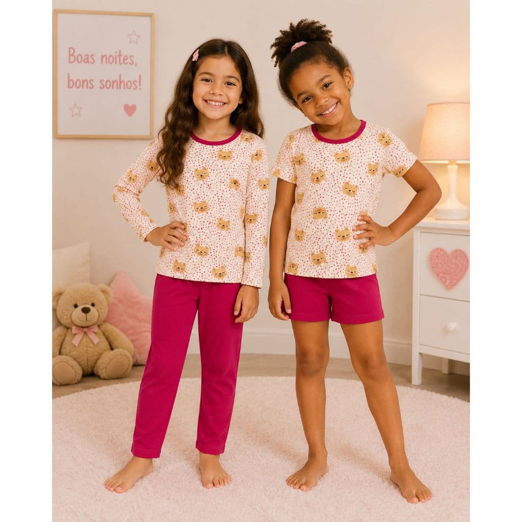 pijama infantil menina longo curto estampas malha