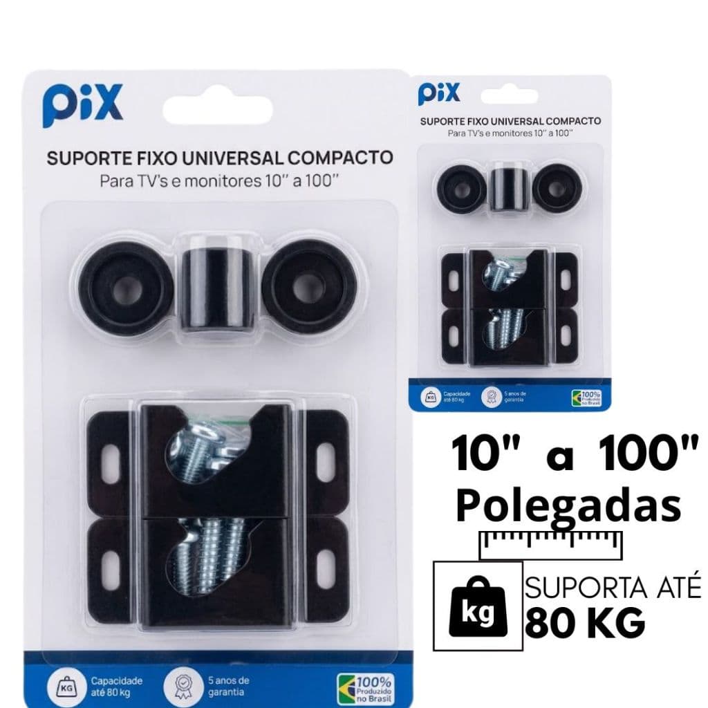 KIT Suporte Fixo Universal para TV e Monitor 10" a 100" Até 80kg Compacto Parede Fácil Instalação