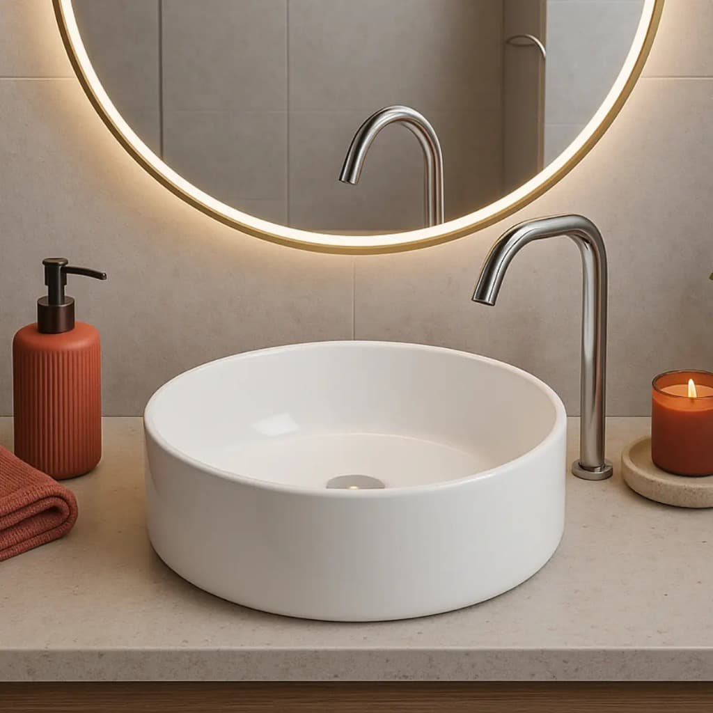 Cuba Vildrex Redonda 30cm Cerâmica Louça Pia Banheiro Lavabo Branco Acetinado