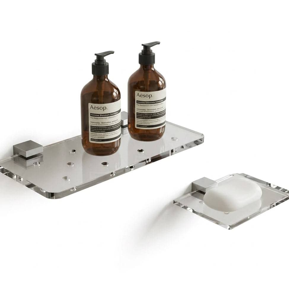 Kit Porta Shampoo Saboneteira Acrílico Transparente Banheiro Luxo