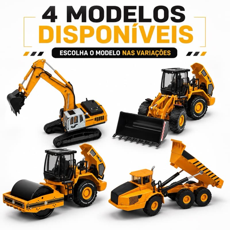 Miniatura Caminhão Escavadeira Trator Rolo Compactador Metal Colecionável