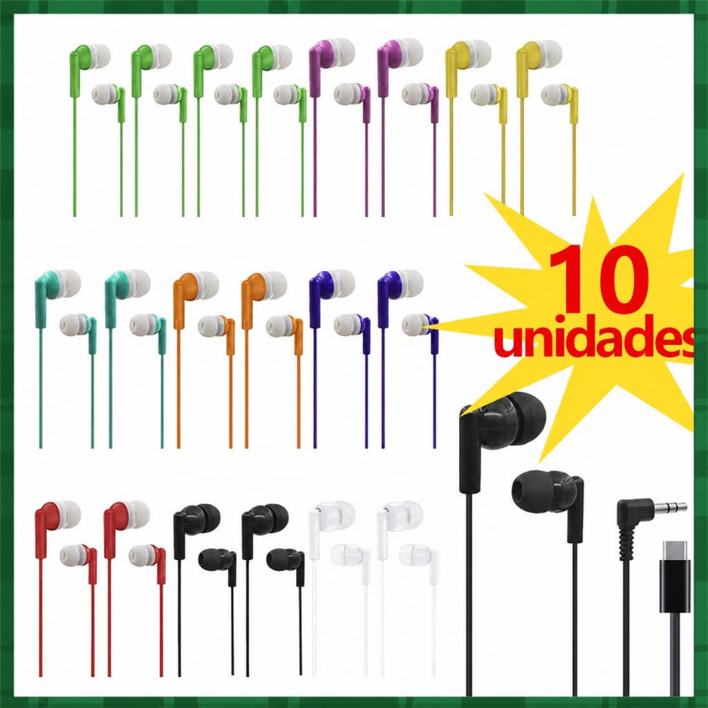 Fone de ouvido intra-auricular com fio colorido, som estéreo de alta qualidade