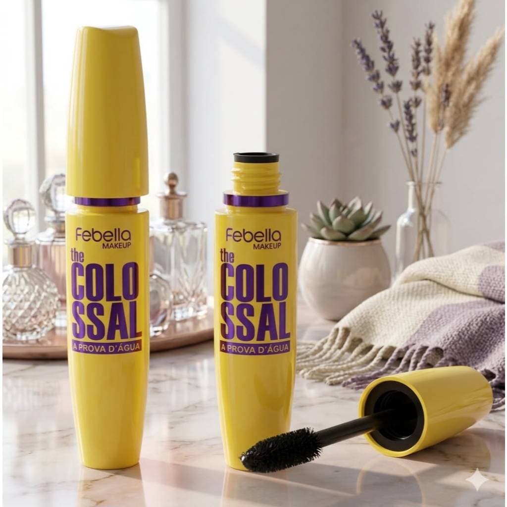Máscara para Cílios Colossal Febella à Prova d'Água, cílios volumosos, alongados e curvados