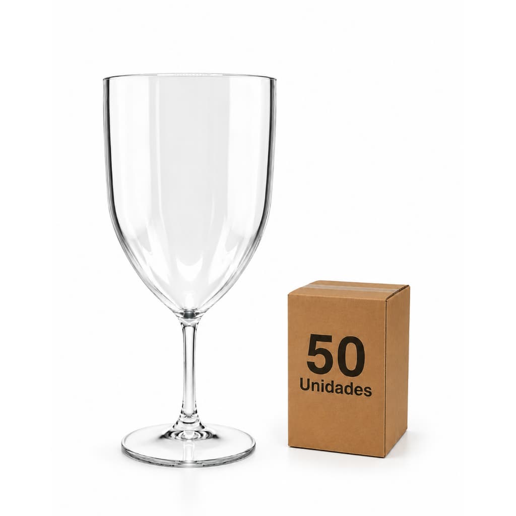 Kit 50 Taças de Vinho Acrílico Transparente 320ml