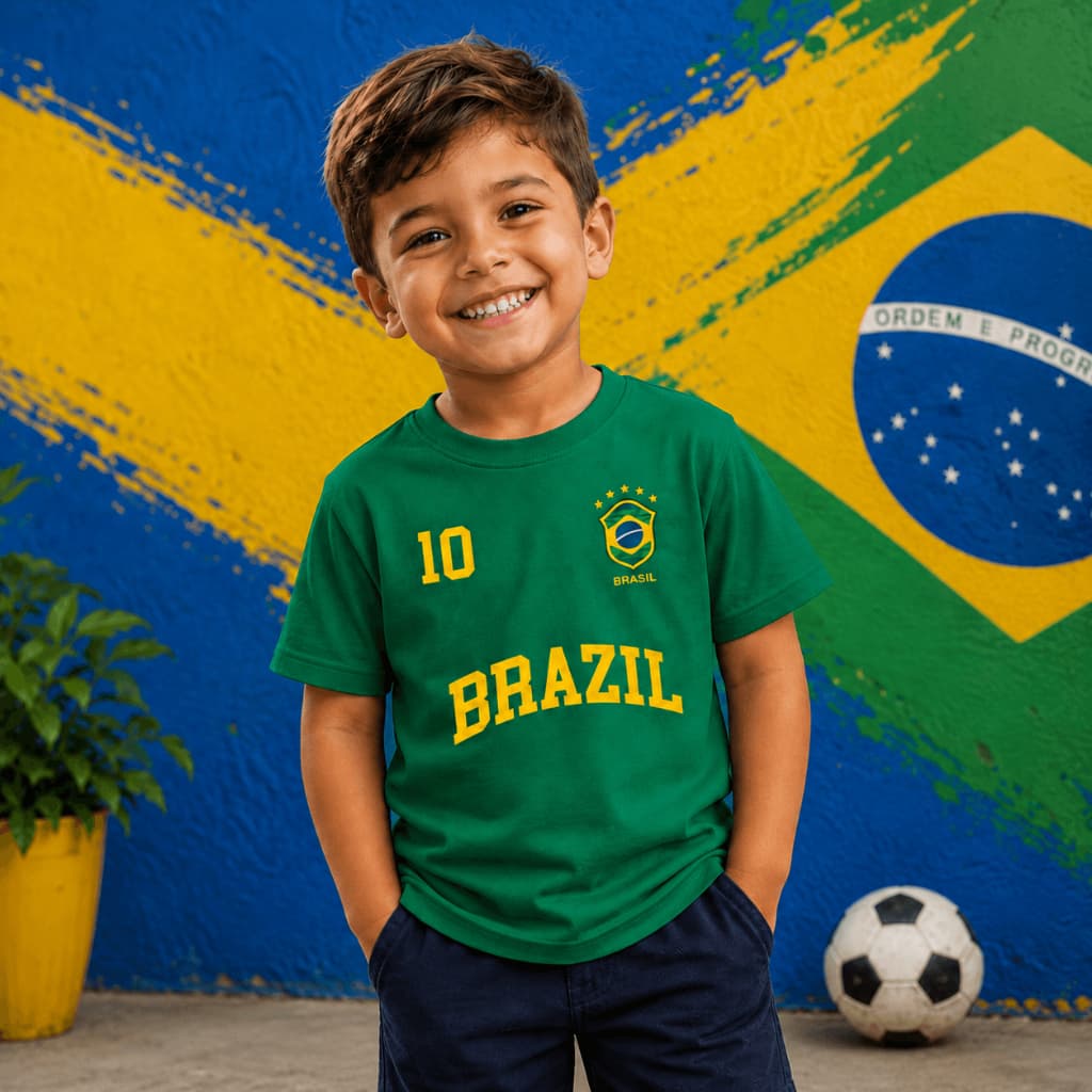 Camiseta Infantil juvenil Brasil Preto Azul Verde Branca roupa de Torcida Menino e Menina copa