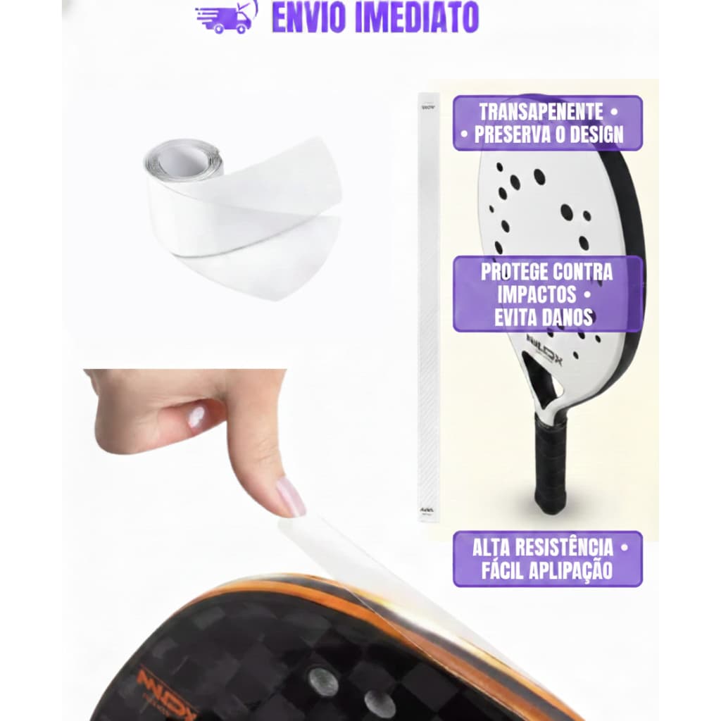 Fita Protetora de Cabeça 1/3/5UN Transparente Raquete BEACH TENNIS, TENIS E PADEL 35mm COBERTURA TOTAL