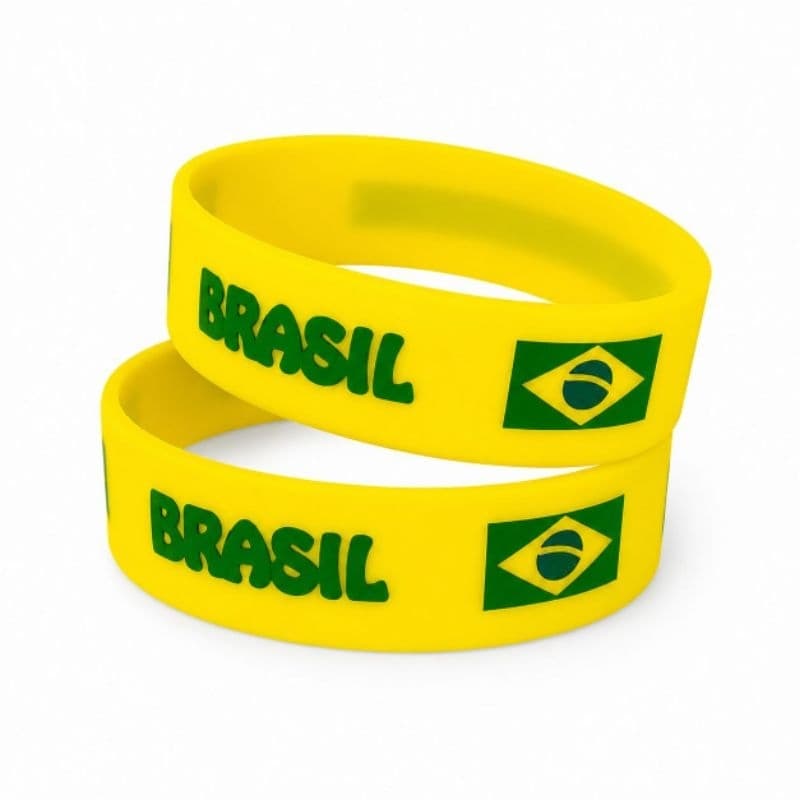 Kit 2 Pulseiras de Silicone da Seleção Do Brasil Verde e Amarela Para os Jogos da Copa do Mundo