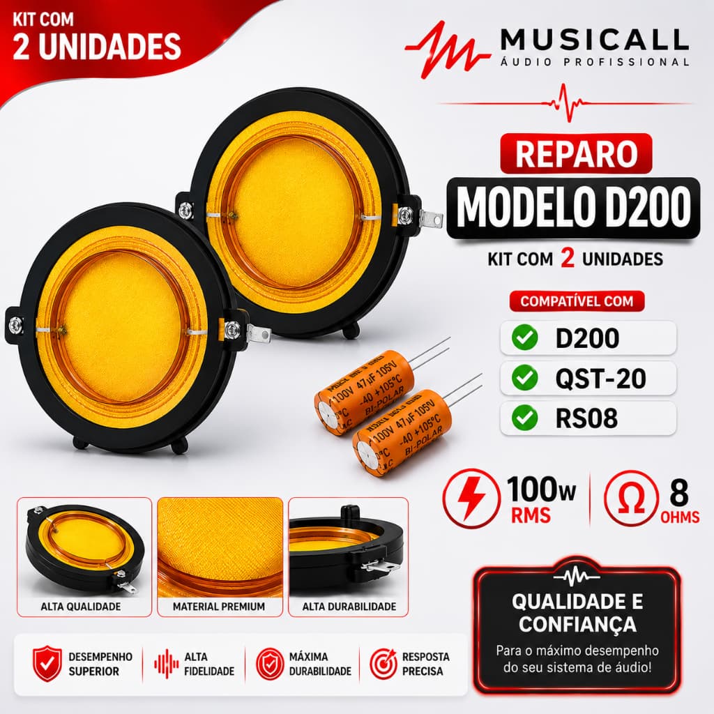 2 Reparo Para Corneta Driver D200 Com Capacitor De Driver Som Profissional Som Residencial Som Automotivo