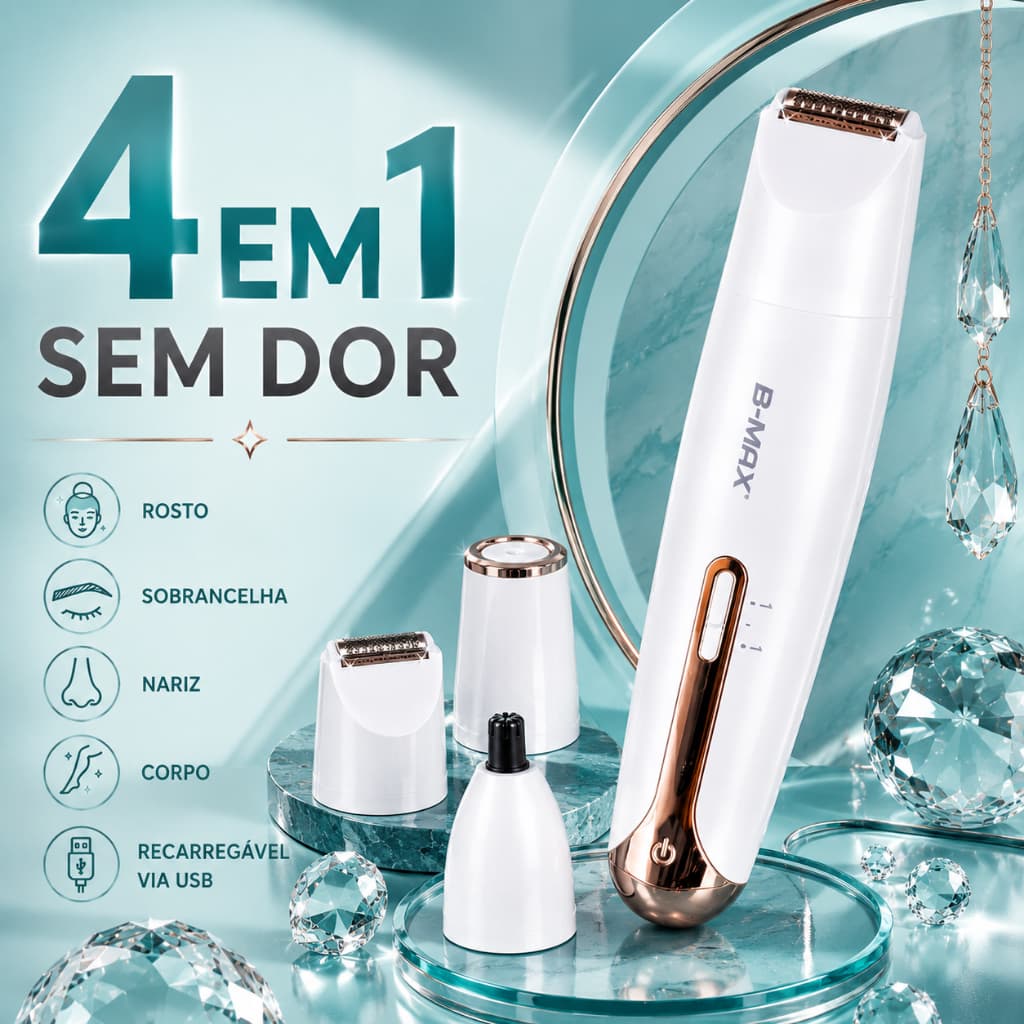 Depilador Feminino Elegante 4 em 1 USB Recarregável para Pele Lisa e Macia