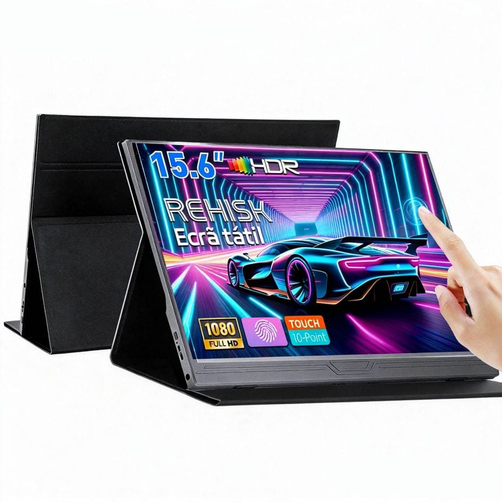 Monitor Gamer Portátil Touchscreen 15,6" IPS Full HD 1080P Plug and Play, Tela Ultrafina Compatível com Notebook