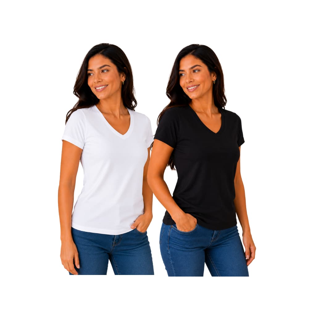 2 Camisetas Feminina Gola V Blusa Casual Viscose Fresquinha Verão