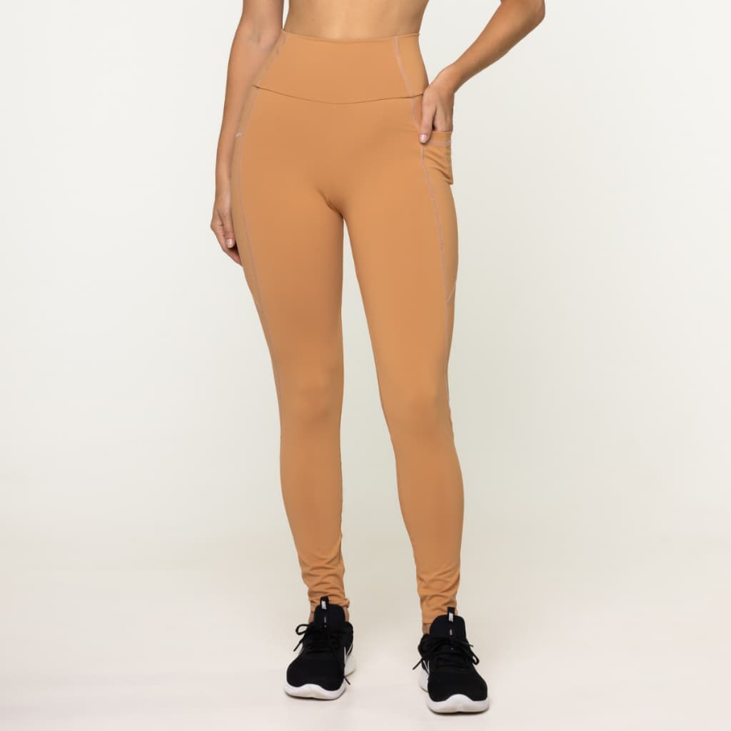 Calça Legging com Bolso Cintura Alta Feminina Poliamida Zero Transparência Inverno Academia
