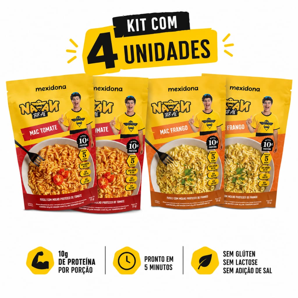 Kit 4 Macarrão Proteico Mexidona Natan Por Aí Mac Tomate E Frango