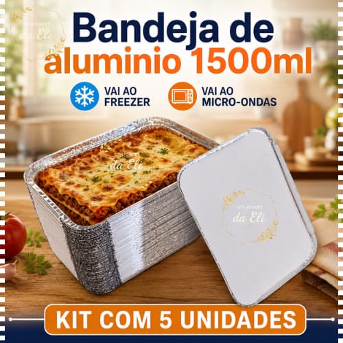 Bandeja de Aluminio Micro-ondas Freezer Descartável Marmitinha 1500ml  Com Tampa kit 5 Unidades