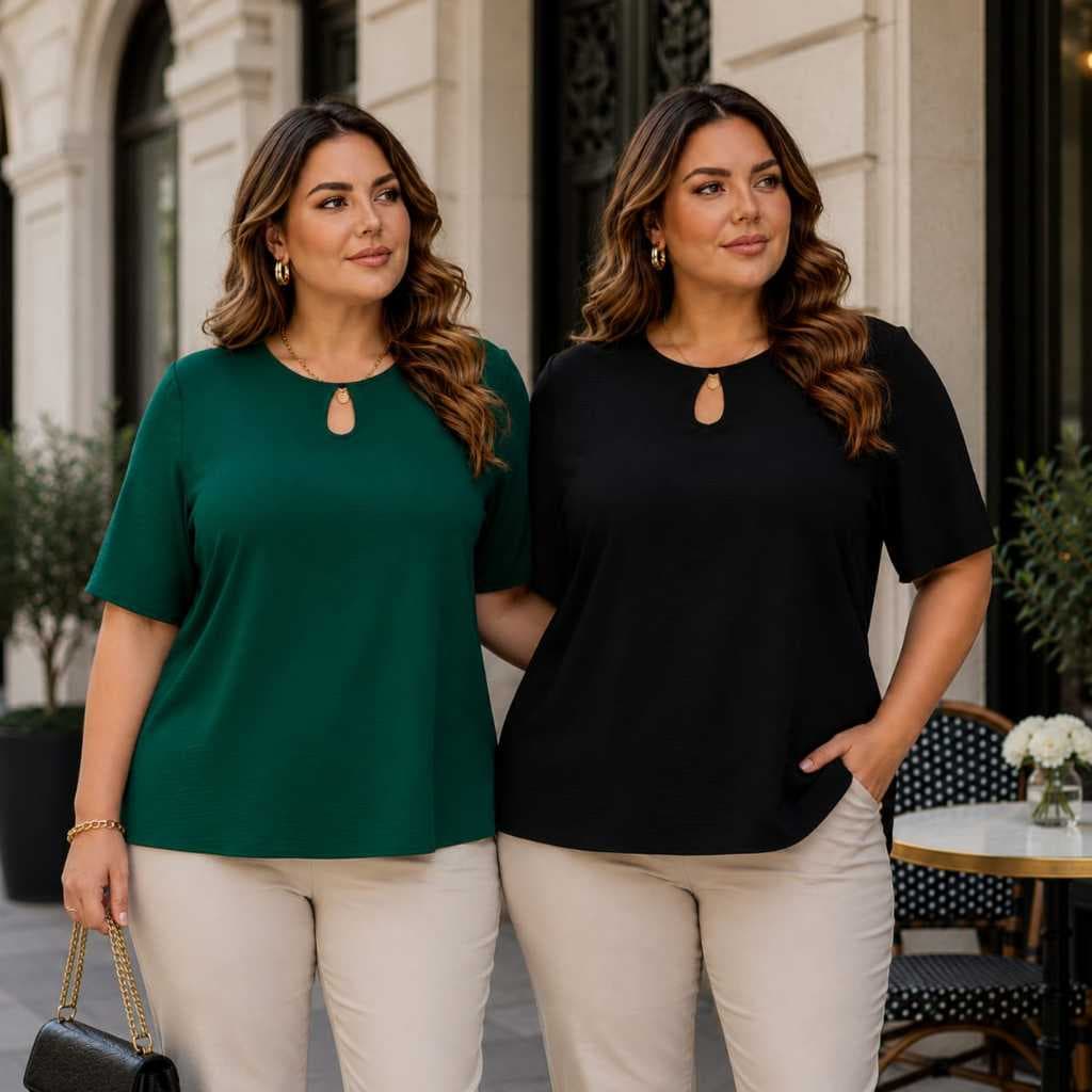 Kit 2 Blusas Femininas Plus Size Manga Curta Tecido Leve G1 G2 G3 ENTREGA RAPIDA