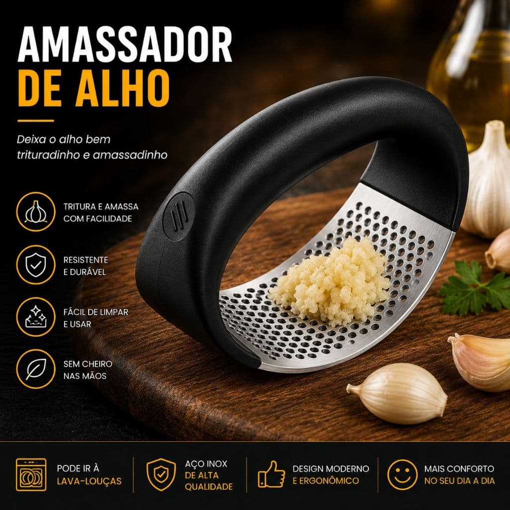 Amassador Espremedor de Alho Inox | Triturador Manual de Alho Resistente | Envio Imediato