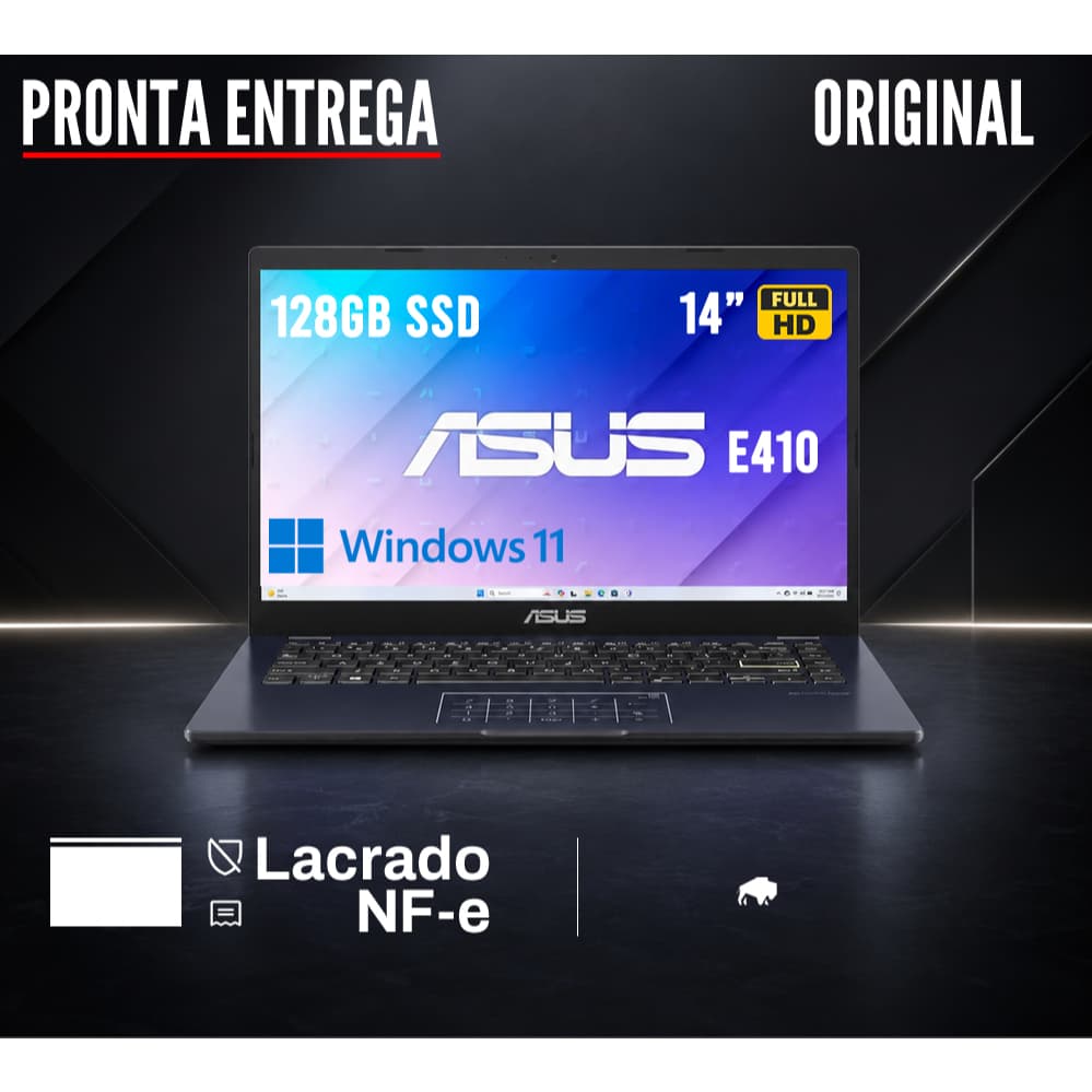 Notebook Asus E410 Intel 128GB SSD DDR4 Webcam Wi-Fi HDMI Full HD Windows 11 Original