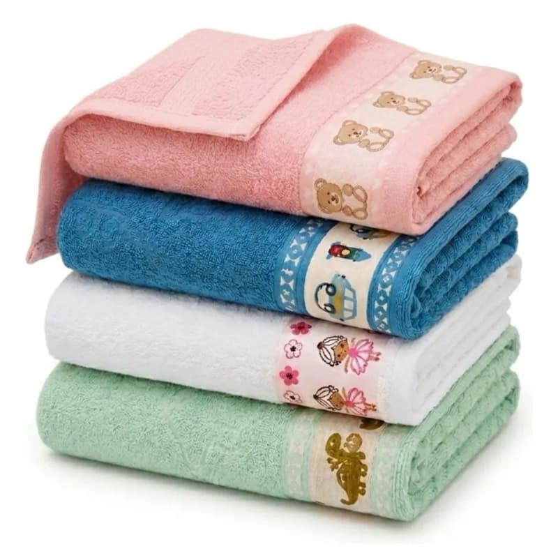Kit Toalha De Banho Kids Bebê  Infantil 2 Peças 100% Algodão Azul/Verde Rosa/Branco