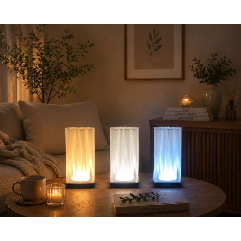 Luminária Plissê Abajur de LED Quente e Frio Decoração Casa Sala Quarto Escritório
