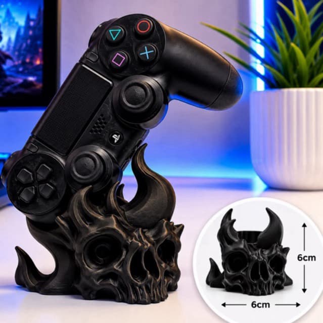 Suporte Pendurador de Controles PS4 Slim Pro Fat Diagonal de Caveira Flamejante Minimalista Preto