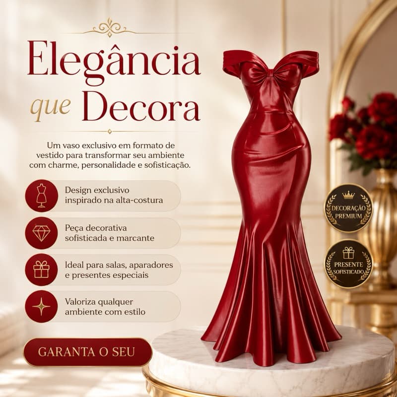 Vaso Decorativo Vestido Elegante 18cm para Decorar Casas Eventos Salas Aparadores e Presentear