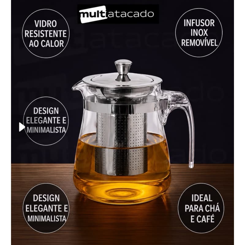 Chaleira Bule Vidro Inox Com Infusor Chá Chaleira de Vidro para Chá Com Infusor