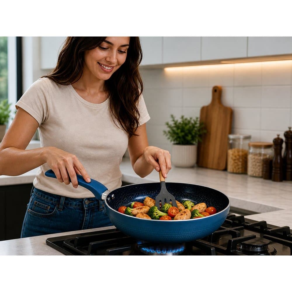 Frigideira Antiaderente Cerâmica 26cm Azul Não Gruda Frita Sem Óleo Premium fácil limpeza