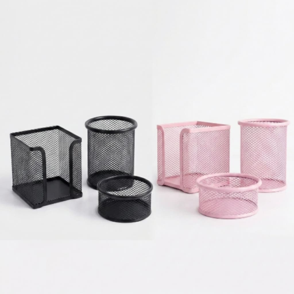 Kit Organizador Mesa 3 Pecas Porta Lapis Caneta Treco Aramado Home Office Escrivaninha Tons Pastel