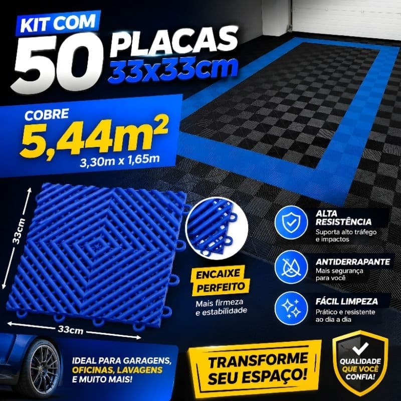 kit 50 placas 33x33cm  piso modular - 5,44m²