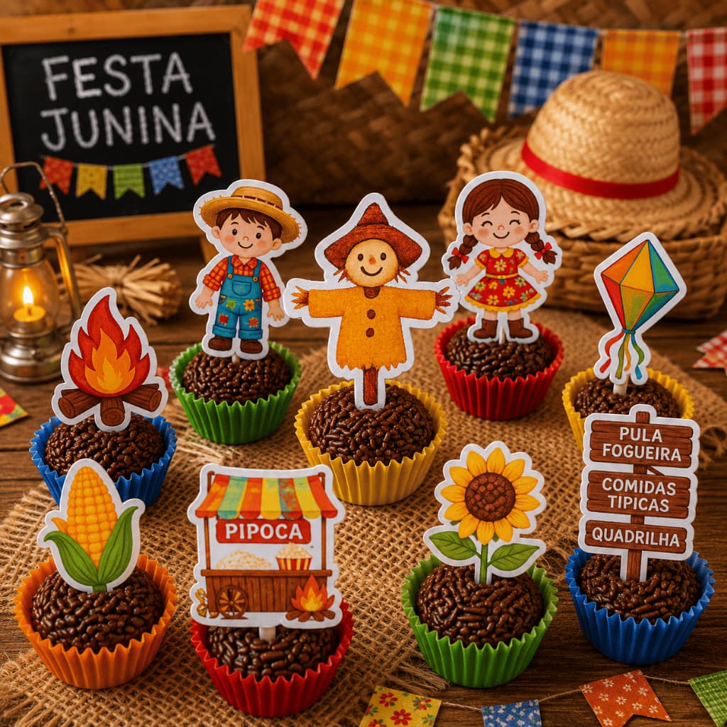 ENVIO IMEDIATO - Topper para Docinhos - Kit com 32 Apliques Juninos - Festa Junina - Decoração São João