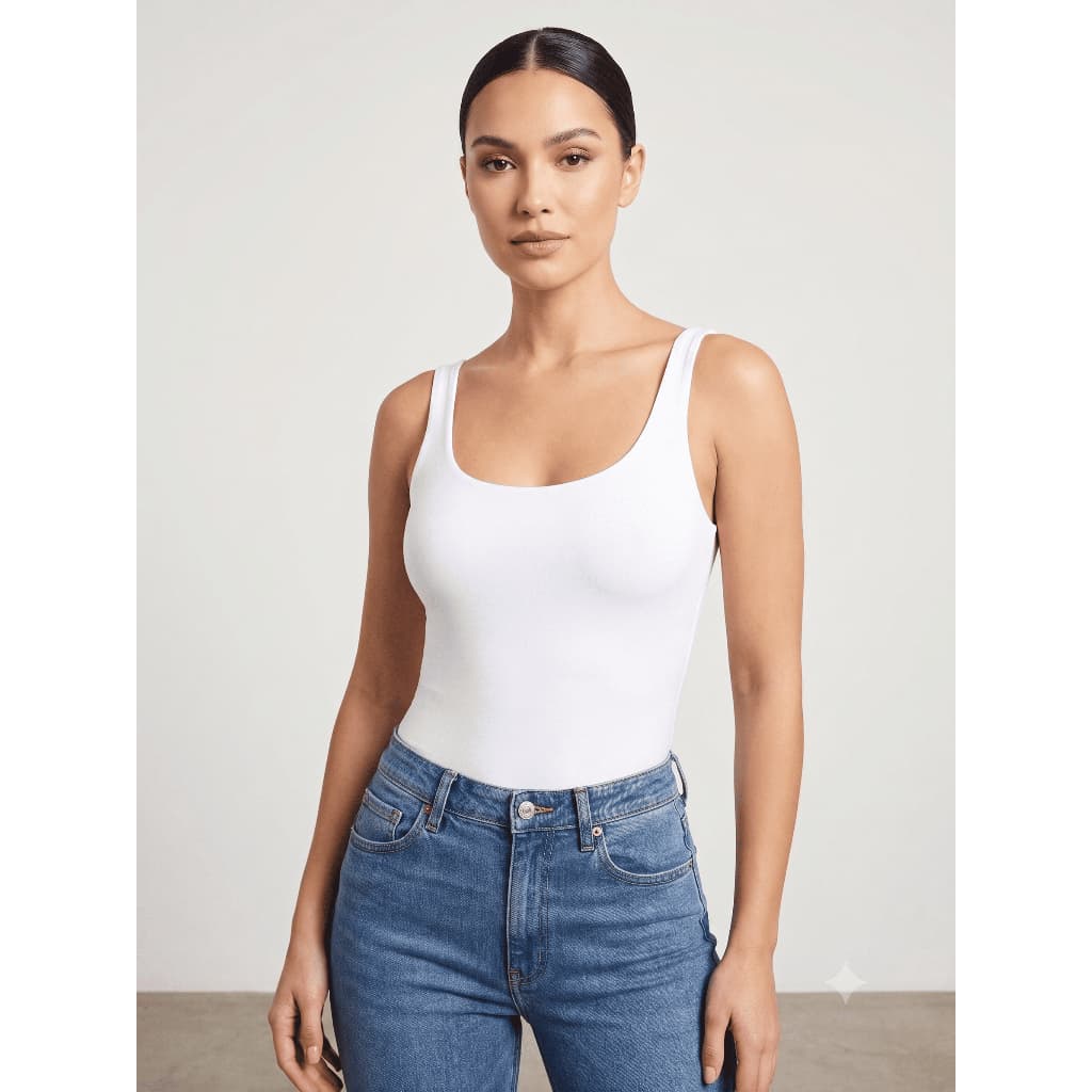 Body Feminino Regata Premium Basico Bori Casual Slin e Plus Decotado