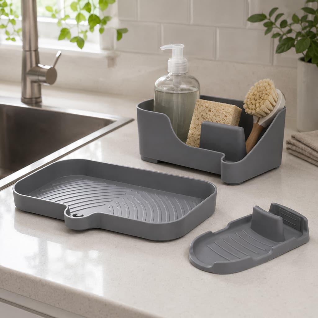 Kit de Organizador de Cozinha Escorredor Multiuso Porta Colher Detergente Esponja Apoiador de Tampa