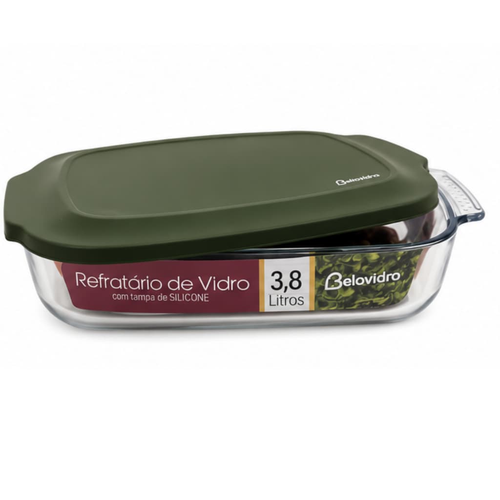 Pote Refratário de Vidro 3,8L com Tampa de Silicone Vedação Hermética para Alimentos Forno e Freezer