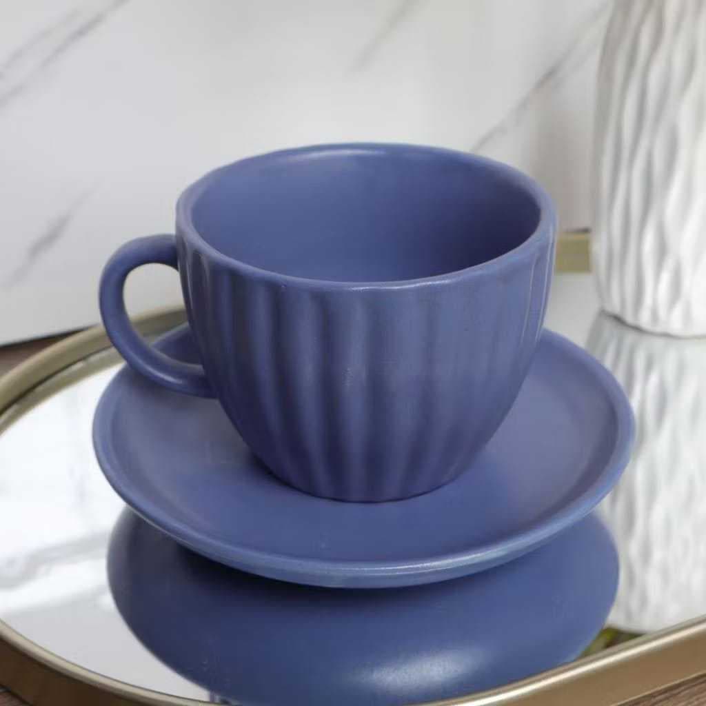 Jogo de Xícara de Porcelana com Pires para Cafe Bella Azul - 12 peças 90ml