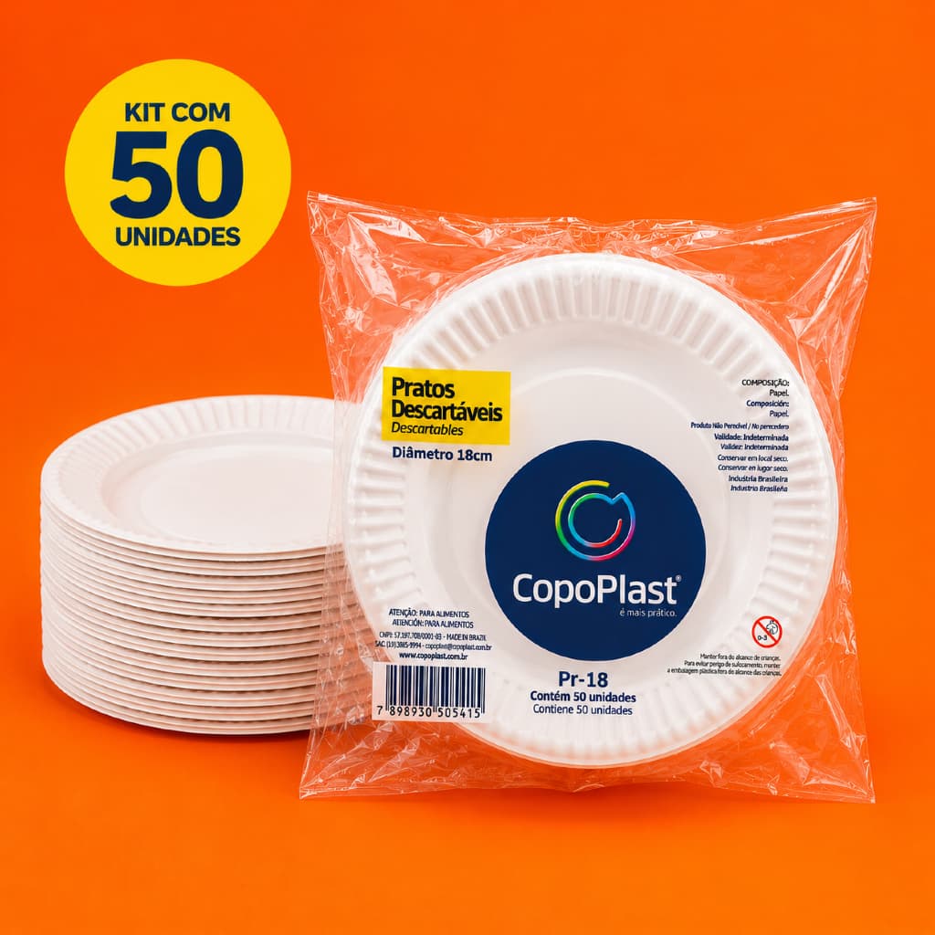 50 Pratos Descartáveis 18cm Branco Ideal Para Festas Eventos e Confraternizações
