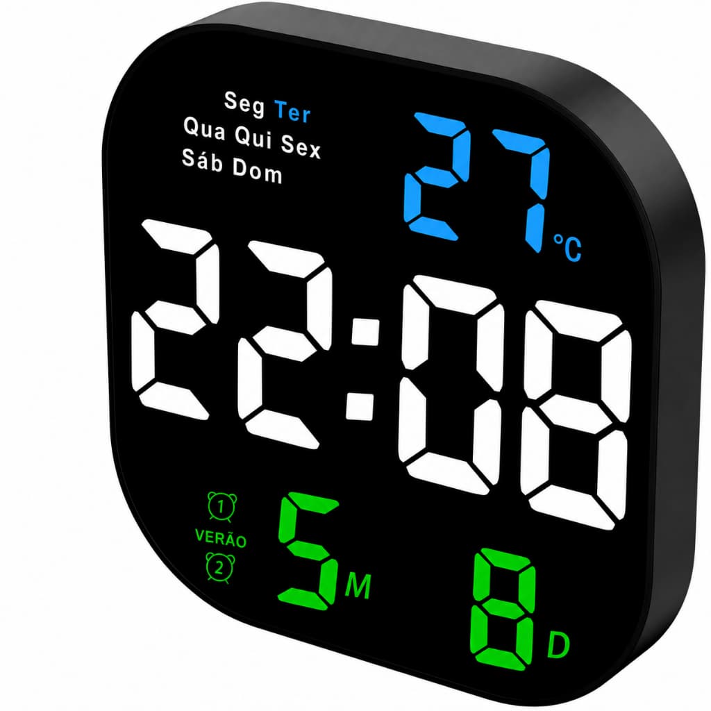 Relógio 23 cm  Quadrado E Cronômetro Digital LED De Parede e Mesa Com Controle