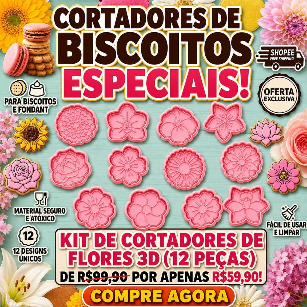 Kit 12 Cortadores de biscoito e marcadores Batizado - Cookie, Pasta americana, Confeitaria