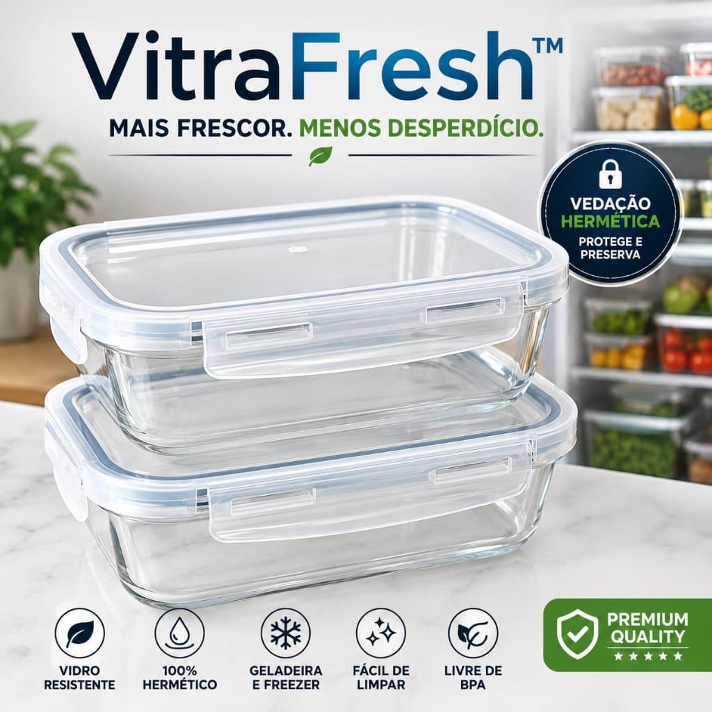 Kit 02 Potes Hermeticos Vidro Alimentos Tampa Plastica 1040ml Organizador Conservacao