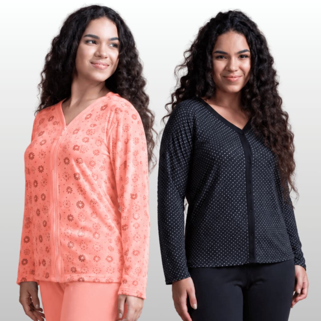 Kit 2 Pijamas Longos Botão Roupa De Dormir Feminina Amamentação Linha Noite Inverno Frio Confortável Com Abertura 332