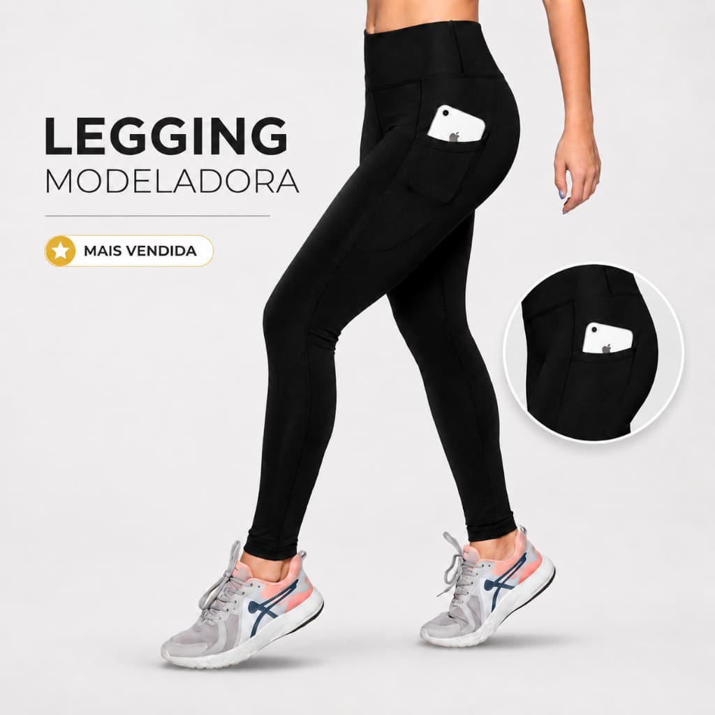 Calça Legging Fitness Feminina Bolso Lateral Academia Zero Transparência Cintura Alta