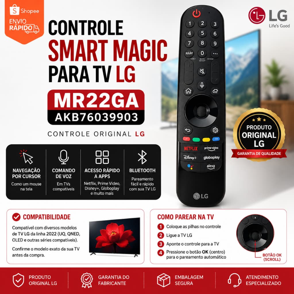 Controle Smart Magic MR22GA Original LG – AKB76039903