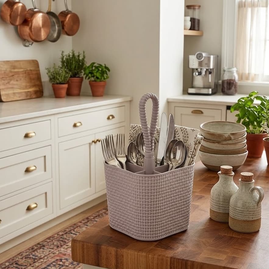 Porta Talheres De Mesa Organizador Tear Quadrado Cinza