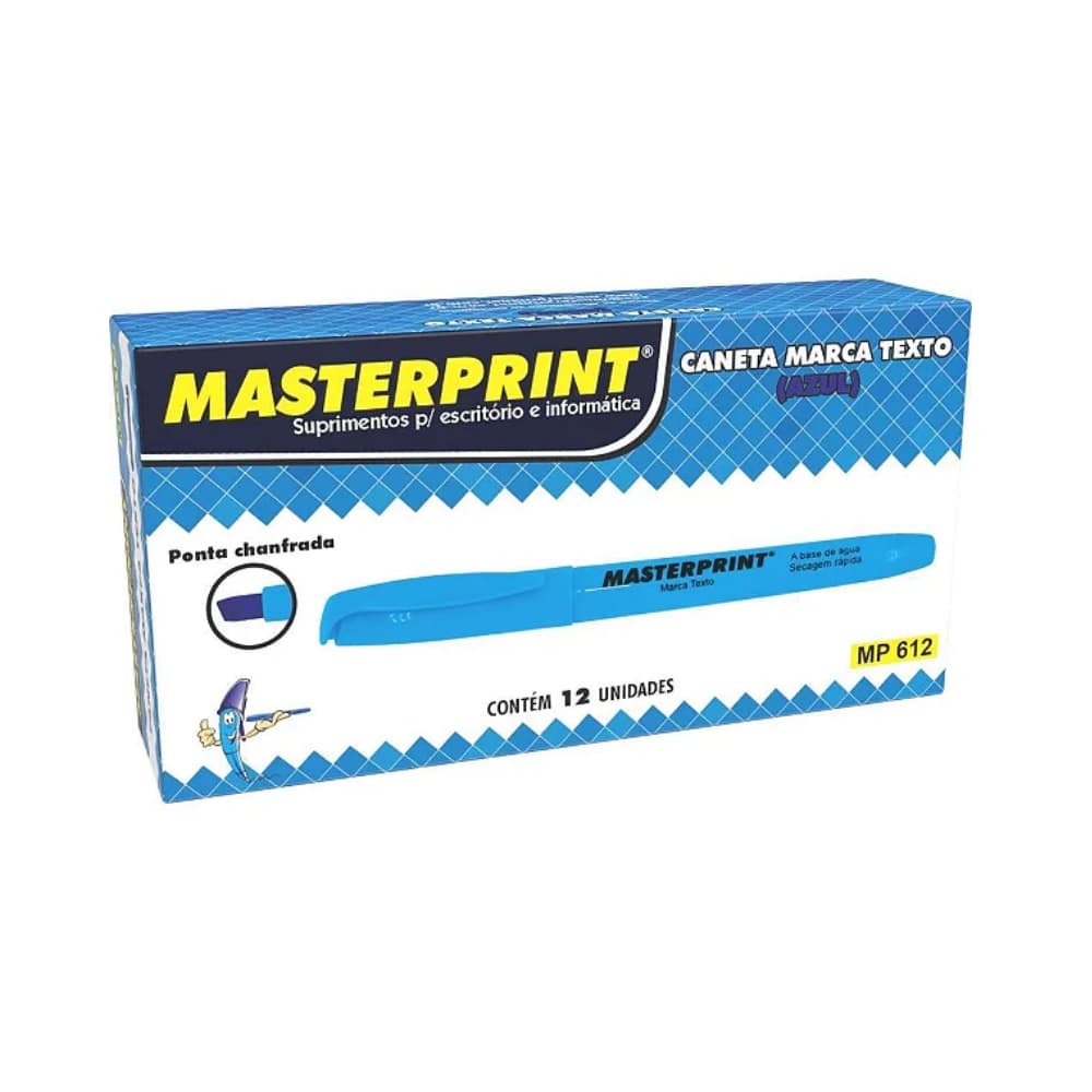 Caneta Marca Texto Azul Caixa com 12 Unidades - MP612 Masterprint