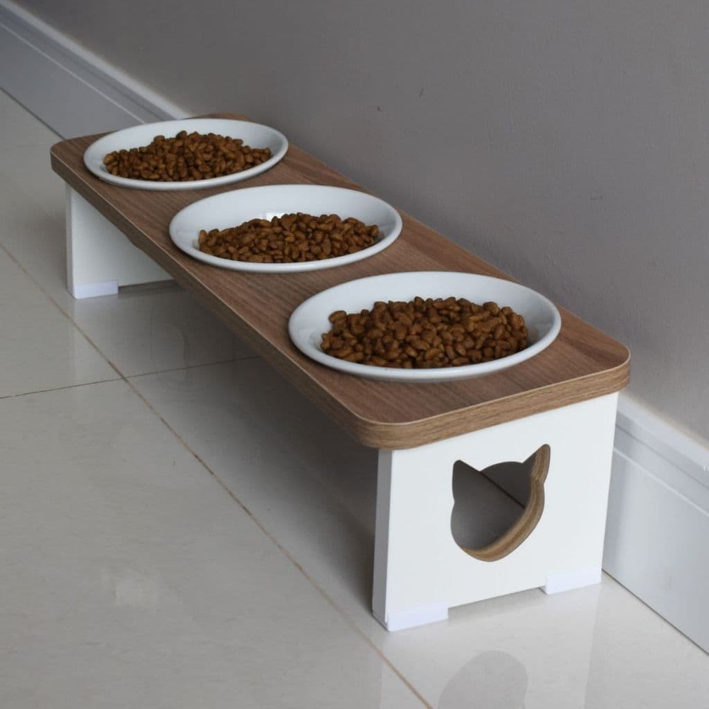 Comedouro Bebedouro Pet MDF Gato - Porcelana (Especial Beton)