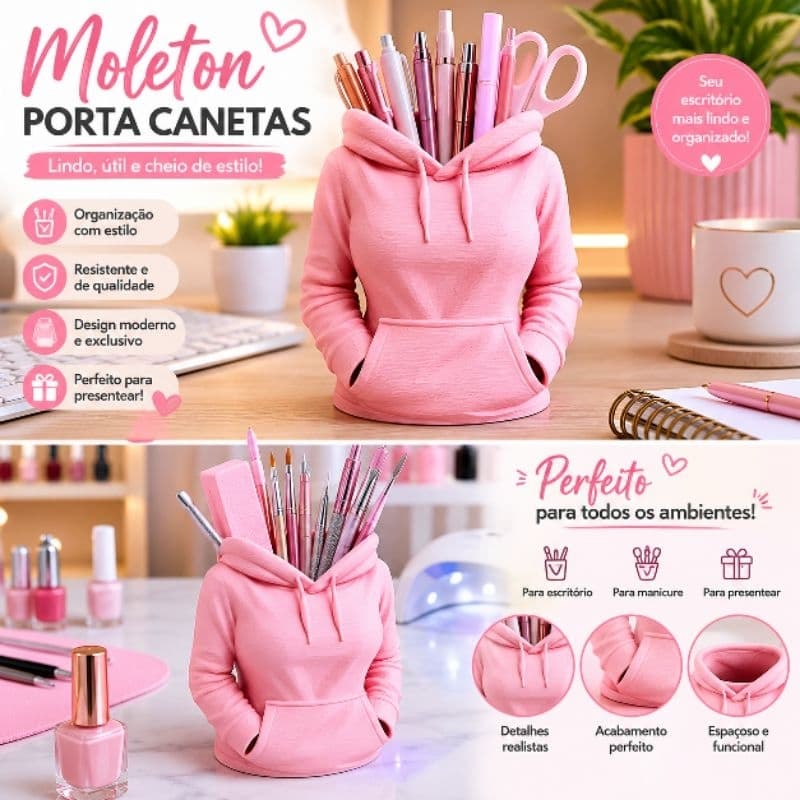 Porta Canetas Feminino Rosa Formato Moleton Organizador de Mesa Porta Lápis Escritório Decoração