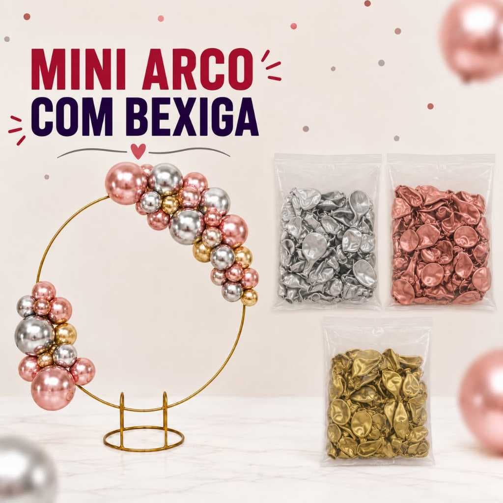 Arco Redondo de Mesa Mini com Balões Decoração Festa Aniversário Casamento Festas Decorativo Dourado