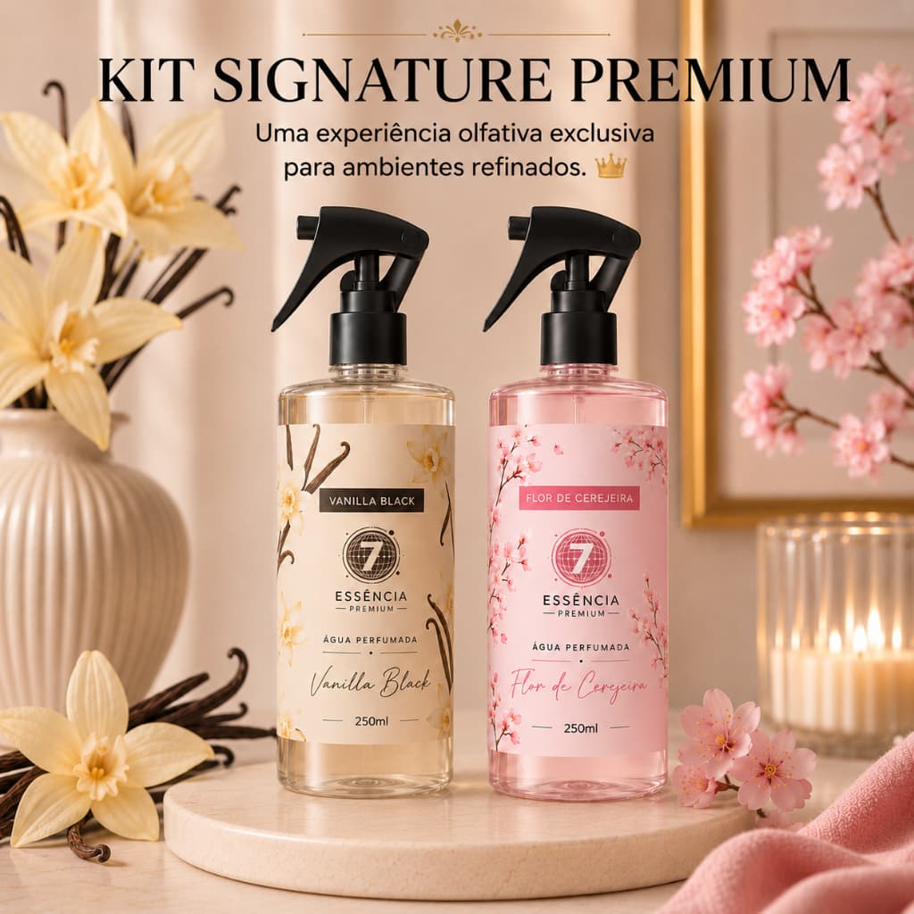 Kit Signature Premium Água Perfumada 250ml Vanilla Black + Flor de Cerejeira | Luxo e Sofisticação