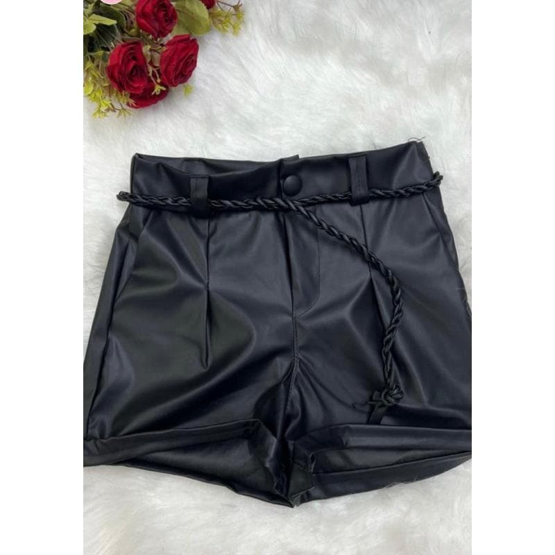 Short Feminino Couro Courino Cinto De Cordão ENVIO RAPIDO