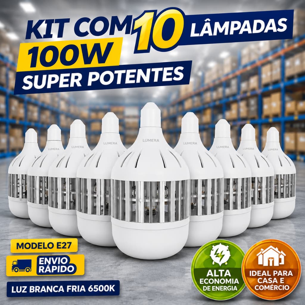 Kit 10 Lâmpada LED Bulbo 100W Super Branca Econômica Bivolt