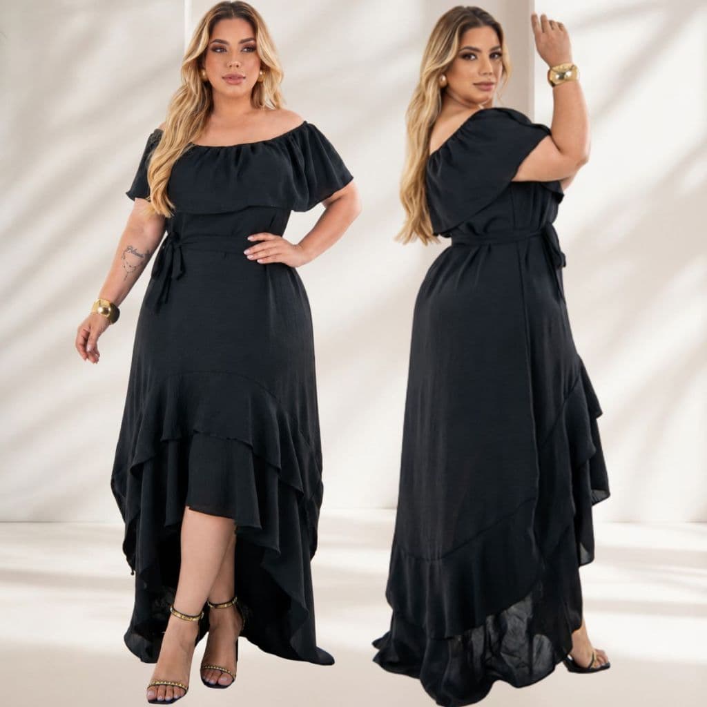 Vestido  Mullet Ciganinha Soltinho Elegante c Babado Moderno Confortavel com amarração na cintura Casual Sofisticado.